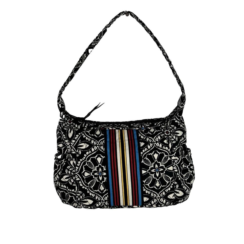 Vera Bradley Quilted Floral Shoulder Bag Black White Multicolor Boho Purse